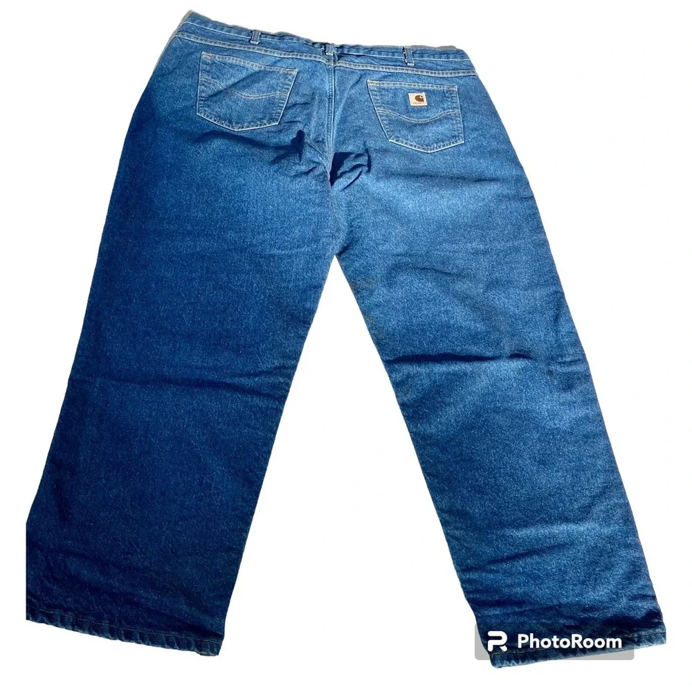 VTG Carhartt Flannel Lined Insulated Denim Jeans B21 DST 46 X 30 USA Components